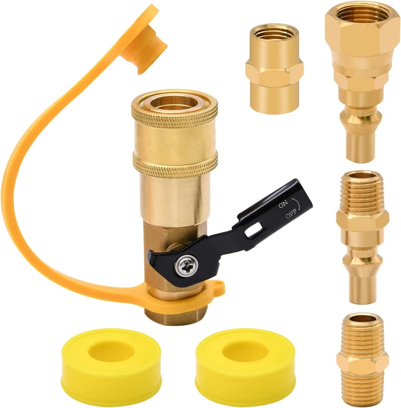 Ruby Q 7pcs Propane Quick Connect Fittings,1/4" RV Propane Quick Connect Fittings Adapter with 3/8" Flare x 1/4" NPT Male Pipe Half-Union Fitting 1/4" Male NPT 1/4" Female NPT - Image 1